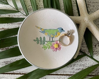Blue Bird Polymer Clay Ring Dish | PERSONALIZED Bowl | Minimalist Nature Home Decor | Bird Lover Gift | Flower Garden Wedding Newlywed Gift
