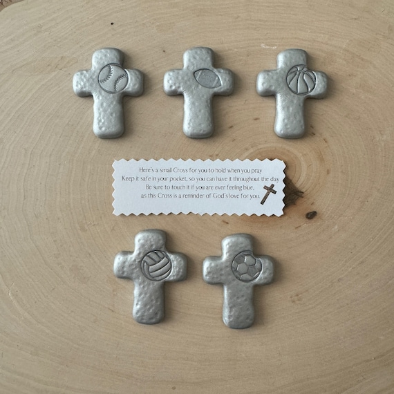Sports Pocket Cross | Handheld Comfort Cross for Prayer | Silver Polymer Clay Cross | Christian Encouragement Gift | Prayer Message Included