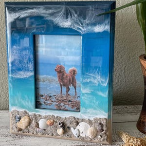 Ocean Resin Picture Frame with Sand & Shells | Beach Theme 4x6 Photo Frame | Tropical Coastal Home Decor Gift
