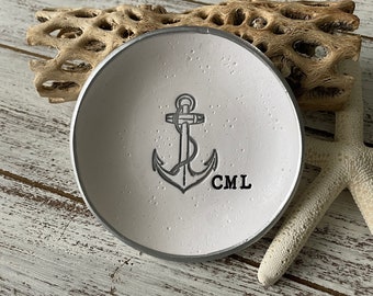 ANCHOR Polymer Clay Ring Dish | Nautical PERSONALIZED Bowl | Minimalist Coastal Decor | Jewelry Trinket Dish | Beach Wedding Newlywed Gift