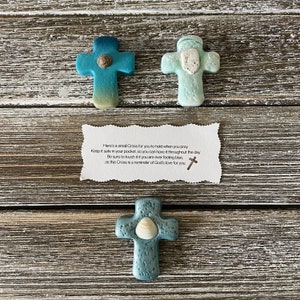 Coastal Pocket Cross | Handheld Prayer Comfort Cross | Polymer Clay Baptism Gift | Christian Encouragement Gift | Prayer Message Included