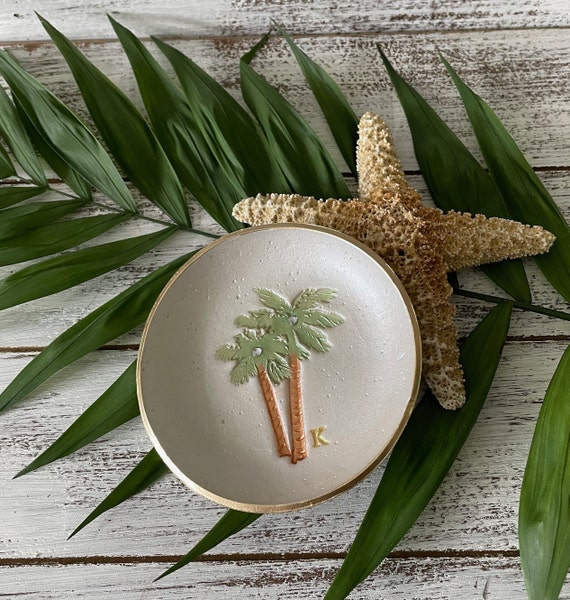 Palm Tree Polymer Clay Ring Dish Coastal PERSONALIZED Trinket Bowl Minimalist Beach Home Decor Tropical Wedding Ring Jewelry Holder