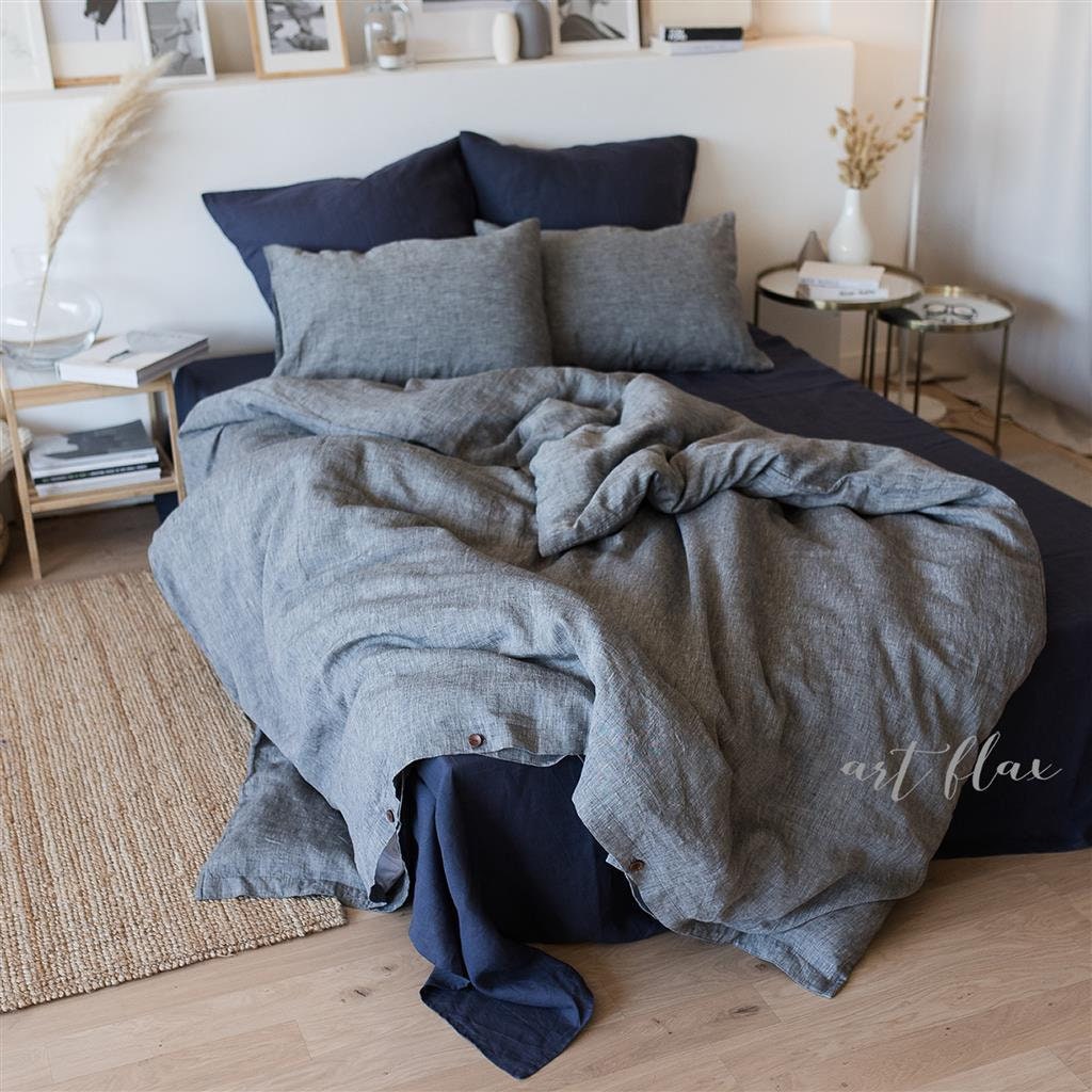 Linen Duvet Cover in Gray and Blue. Bedding ONE or SET Organic Etsy