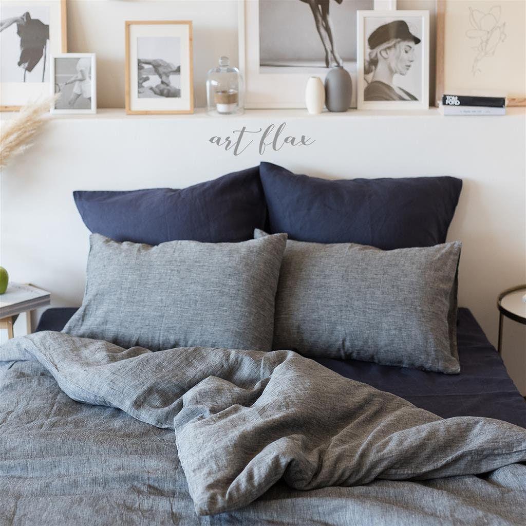 Linen Duvet Cover in Gray and Blue. Bedding ONE or SET Organic Etsy
