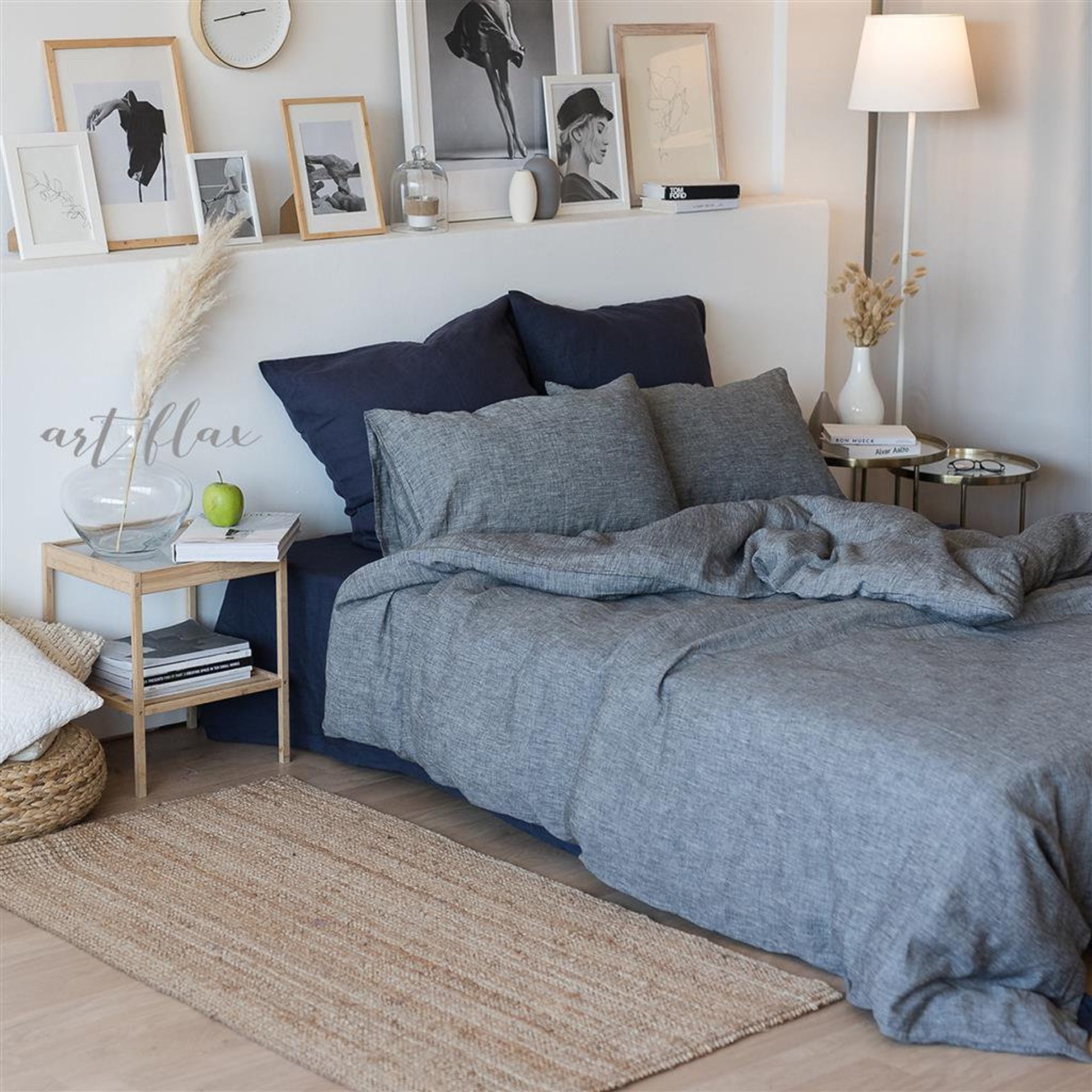 Linen Duvet Cover in Gray and Blue. Bedding ONE or SET Organic Etsy