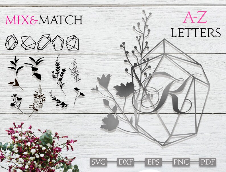 Download Polygonal Frame With Monogram Cut File For Cricut Paper Vinyl Die Cut Silhouette Svg Png File Floral Svg Design Flower Svg Clip Art Art Collectibles