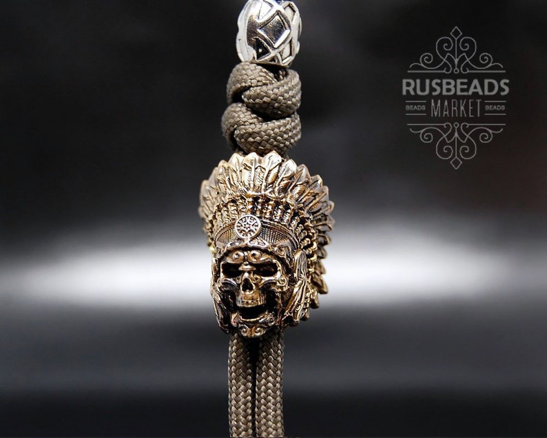 Paracord skull bead Chief Indian EDC bead | Etsy