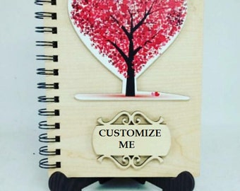 Customized wooden notebook, Custom, Gift, Personalized, Art, Handmade, Wooden, Natural