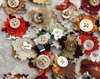 12 mini snippet fabric clusters (fall colors) for junk journals or crafting