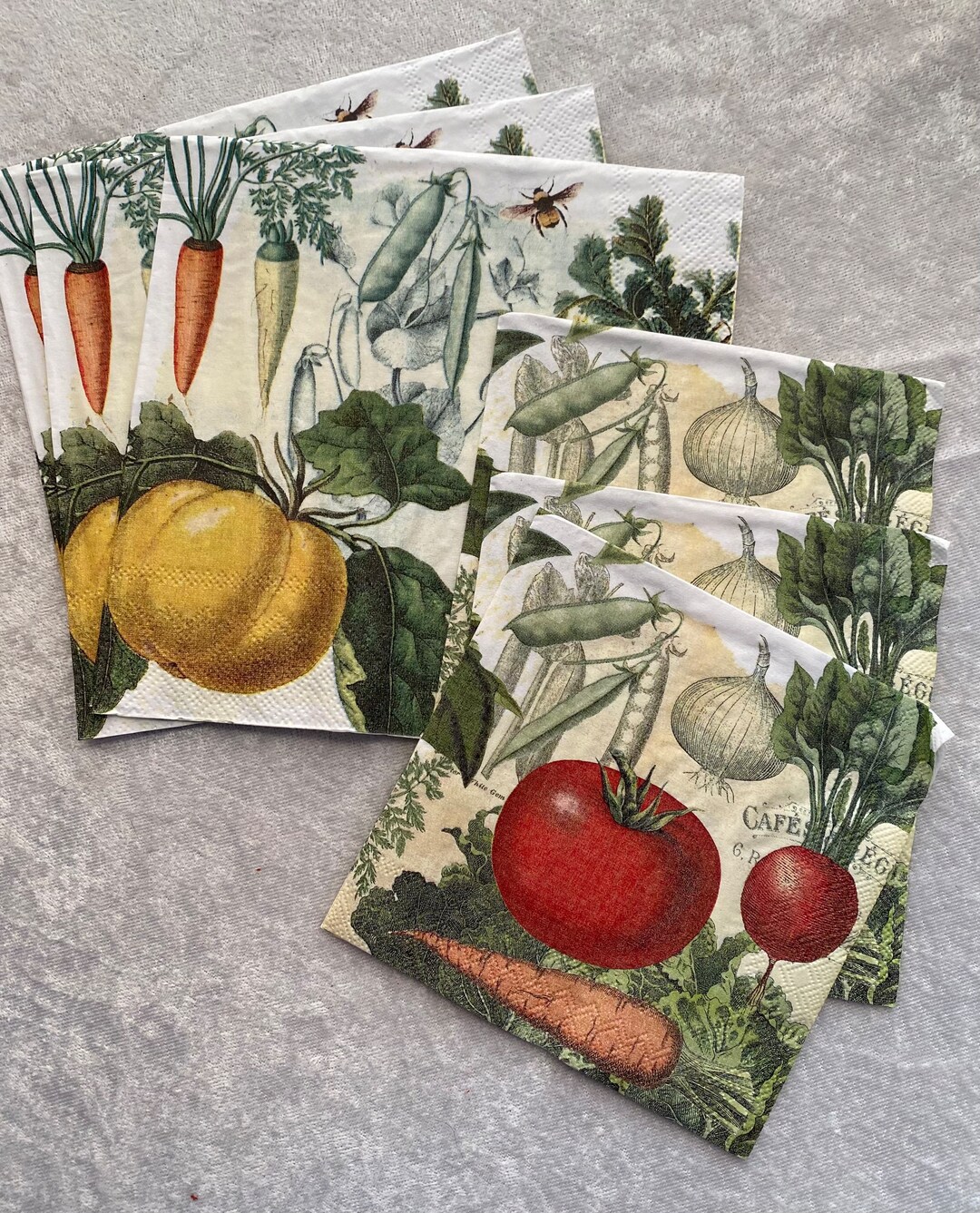 2 Vegetable Themed Napkins, Set of 6 Paper Napkins for Crafting and