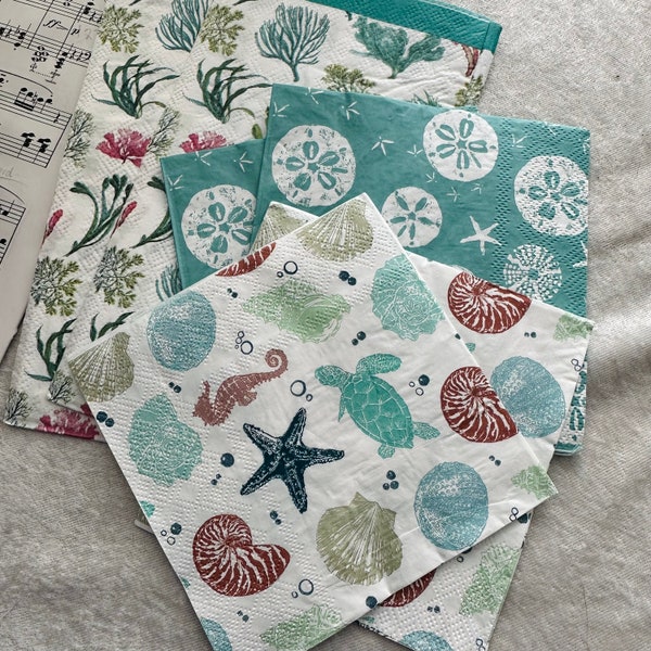 6 Seashore Themed Napkins, set of 6 paper napkins for crafting and decoupage