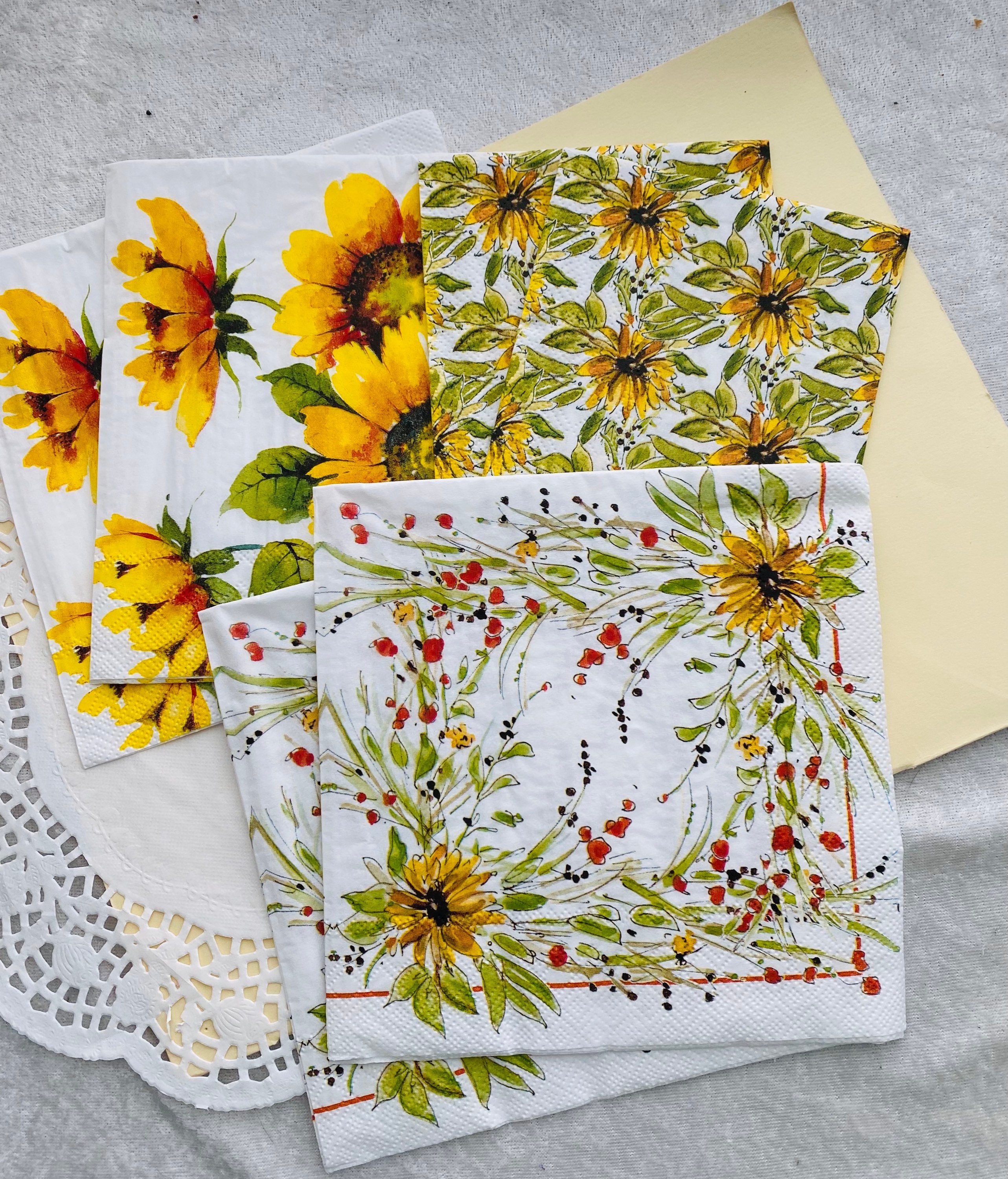 3 Sunflower Napkinsset of 6 Paper Napkins for Crafting and Etsy