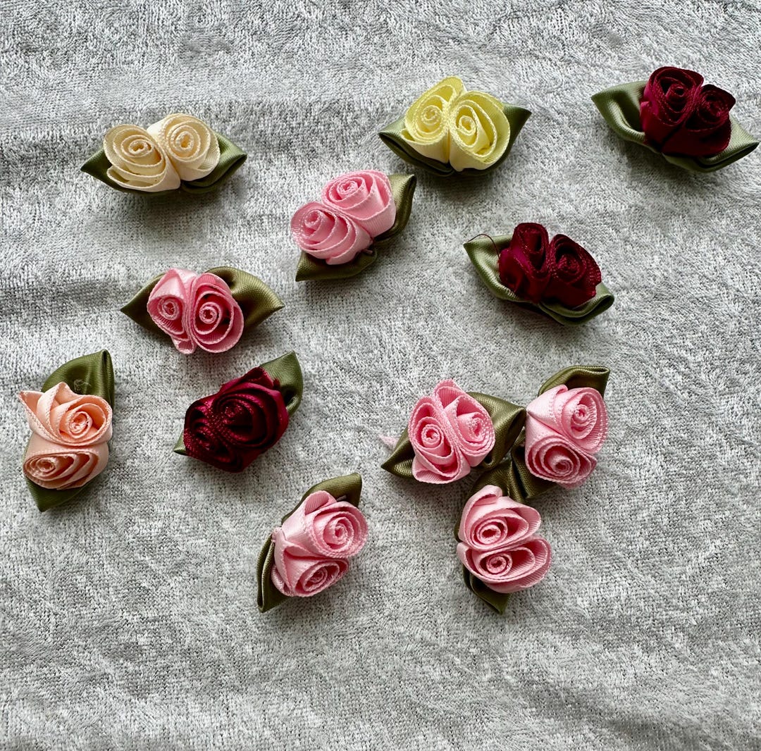 Rose Ribbon Journal 12 Double Assorted Color Ribbon Roses Embellishments for Junk Journals ...