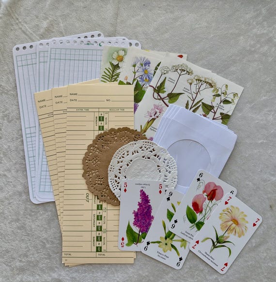Junk Journal Paper Ephemera Kit, Floral Cards, Ledger Pages, 6 for 6 dollars