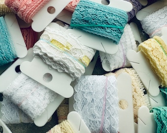 6 pieces pastel Lace Trim Scraps, One Yard Pieces, Crafting Supplies