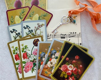 Floral Playing Cards for Junk Journals: Mixed Media Ephemera (Set of 12)