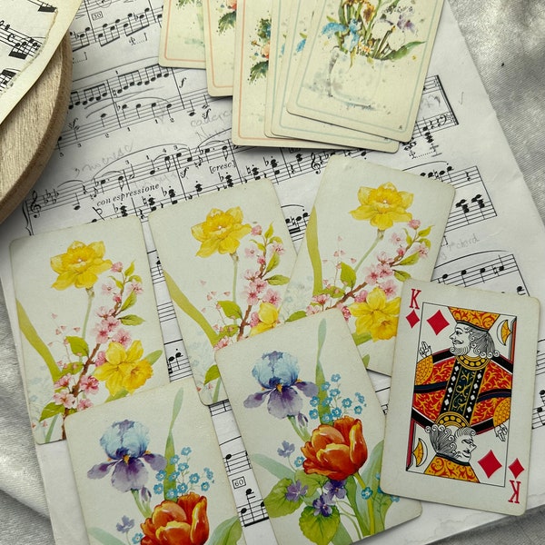 12 Assortment of Floral Playing Cards (spring colors)