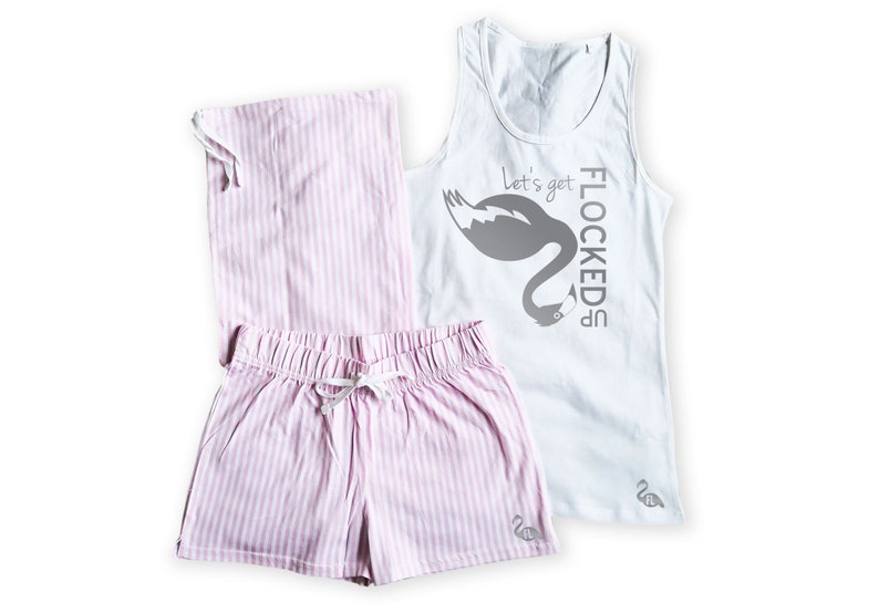 Pyjamas PJS Vest Shorts Bag Let/'s Get Flocked Up Grey or Pink Original Design