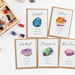 Pack Of Healing Crystal Cards, Spiritual Gemstone Notecards, Chakra Greeting Cards, Crystal Set of Cards, Amethyst, Rose Quartz, Multipack