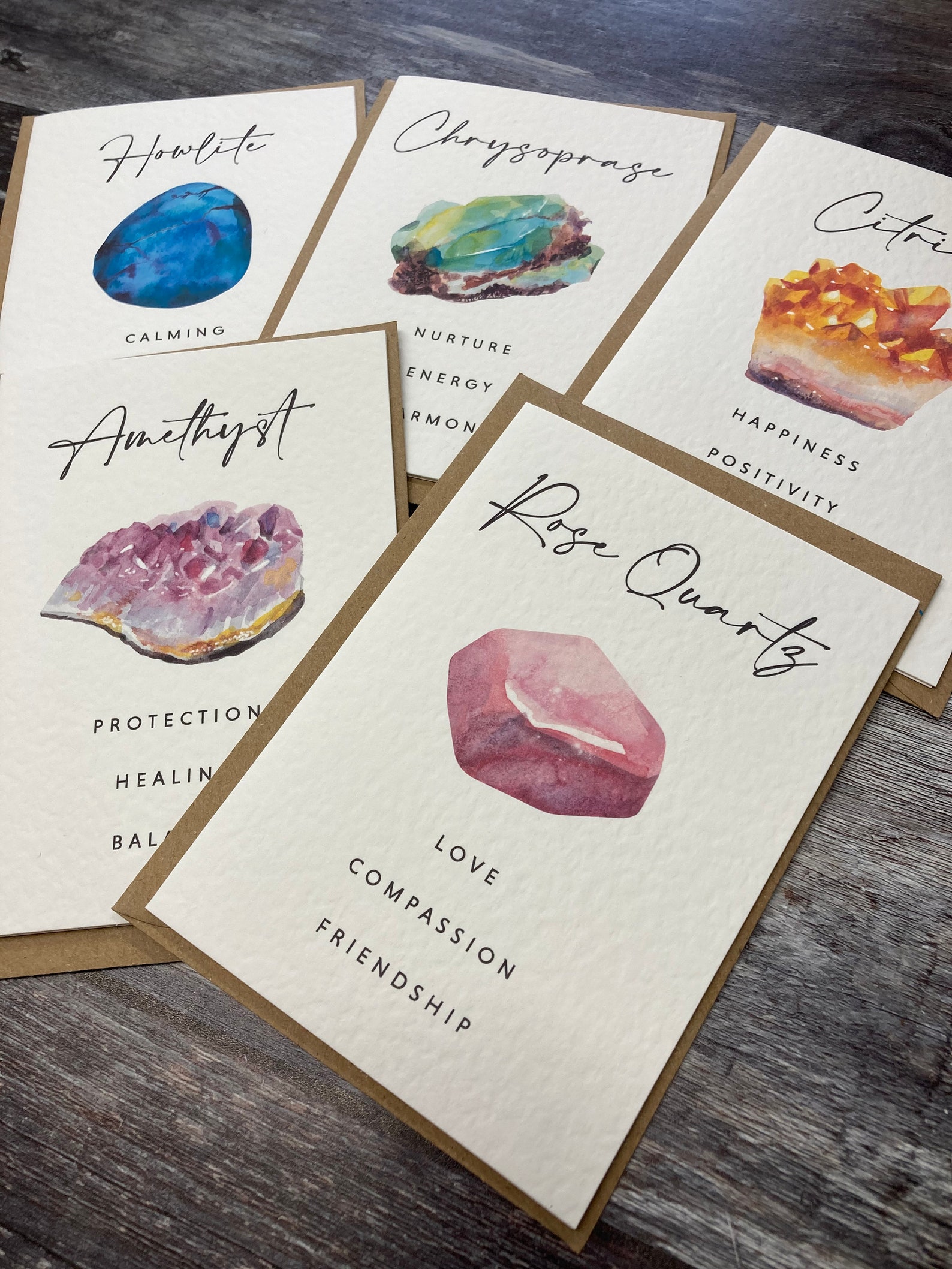 Pack of Healing Crystal Cards Spiritual Gemstone Notecards Etsy UK