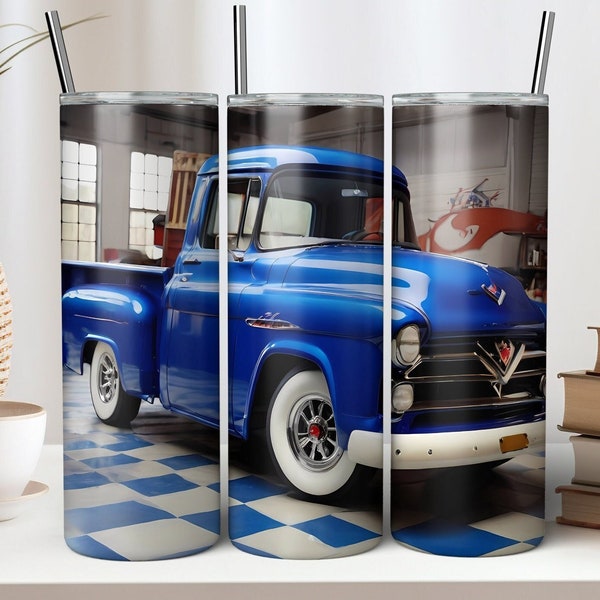 20oz 1956 Cameo Stepside Inspired SWB Straight Tumbler Wrap PNG Sublimation, Classic Lowered Retro Car Truck Auto Design Download 20 oz Gift