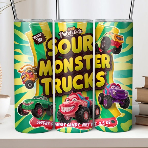 20oz Gummy Monster Truck Gummy Tumbler Wrap Skinny Parody Sour Gift For Men And Women His Her PNG Sublimation Gifts for Guys And Girls 20 oz