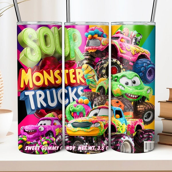 20oz Gummy Candy Tumbler Wrap Monster Truck Skinny Sweet Sour Gift For Men And Women His Hers PNG Sublimation Gifts for Guys And Girls 20 oz