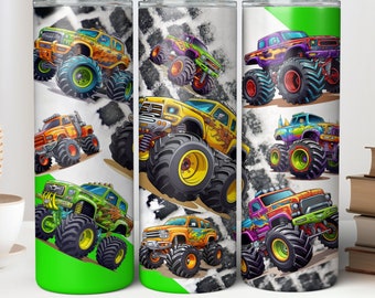 20oz 3D Monster Truck Tumbler Wrap, PNG Sublimation Design, Green Offroad Trucks, Sublimate Skinny Instant Download Dad Gift Fathers 20 oz