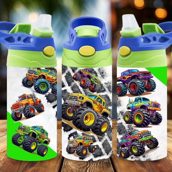 12oz Monster Truck Tumbler Wrap, PNG Sublimation Design, Green Offroad Trucks, Sublimate Sippy Cup Instant Download Kids Boy Girl Gift 12 oz