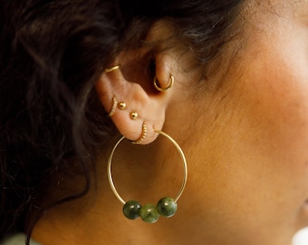 Natural Jade Hoops & Gold Vermeil