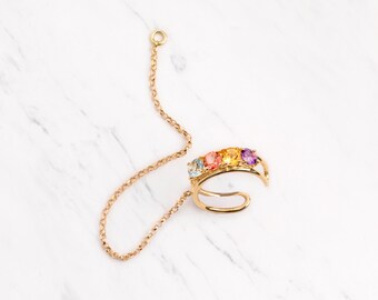 Citrine,Amethyst &Topaz Duet Ear cuff|Solid 18 Carats Gold