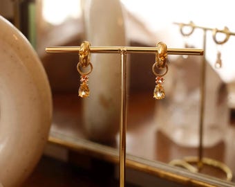 Hoop Earrings |18k Gold, Citrine & Peach Topaz