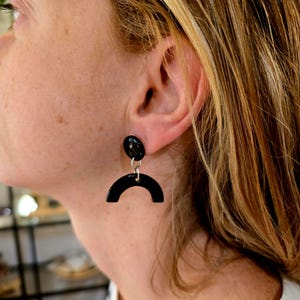 Obsidian & Sterling Silver Half Moon Dangle Earrings