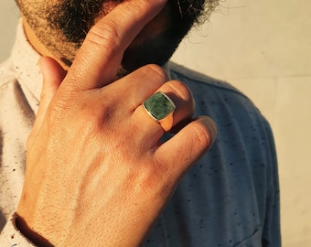 Emerald | Ray Signet Ring | Gold Vermeil and Sterling Silver