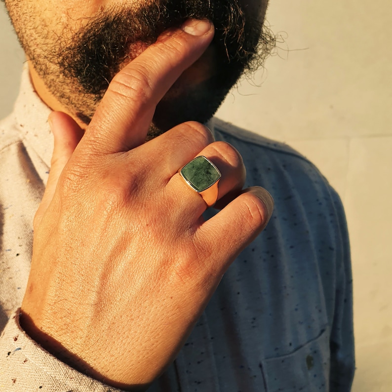 Emerald Ray Signet Ring Gold Vermeil and Sterling Silver image 1