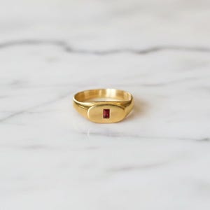 Garnet Baguette Flush Signet Ring – Sterling Silver or Gold Vermeil