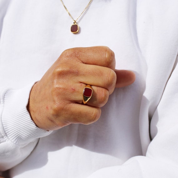 Ruby Signet Ring L Sterling Silver and Gold Vermeil - Etsy Ruby Signet Ring L Sterling Silver and Gold Vermeil - Etsy
