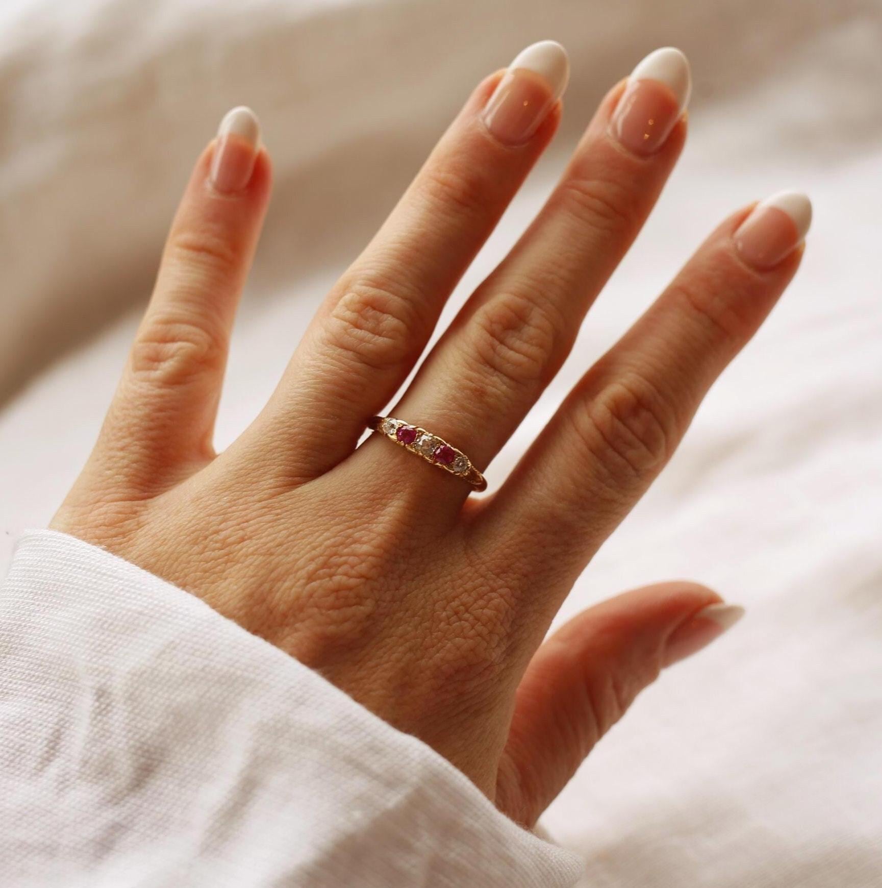 Anello antico Diamanti e Zaffiri rosa Oro 18 carati (1916)