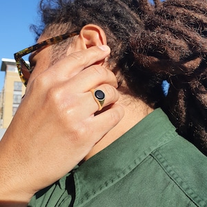 Obsidian Signet Round  Ring  | Gold Vermeil and Sterling Silver