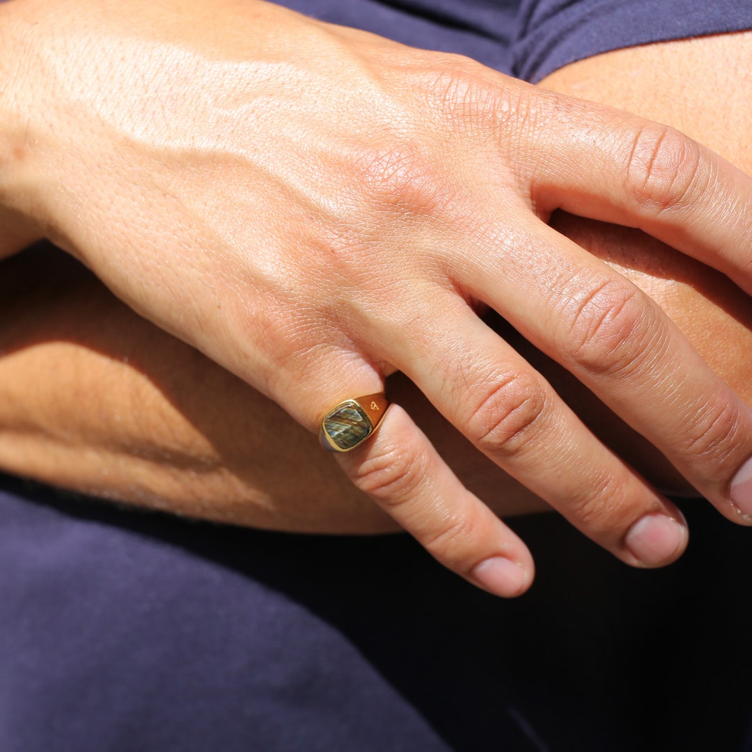 Hawk\'s Eye Signet Ring Gold Vermeil and Sterling Silver - Etsy