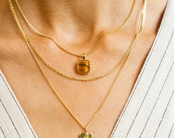Ray Tiger&#39;s Eye Pendant Necklace|Gold Vermeil & Sterling Silver