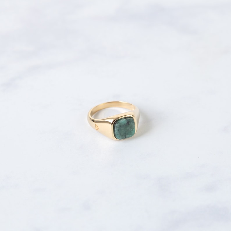 Emerald Signet Ring l Sterling Silver and Gold Vermeil image 3