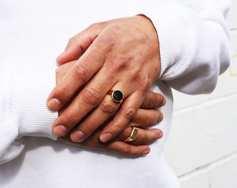 Wabi Onyx Signet Ring |Gold Vermeil and  Sterling Silver