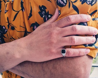 Obsidian  Signet Ring and Recycled Silver