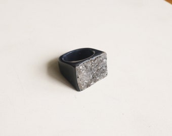 Bague Agate noire et Druzy bague en cristal naturel