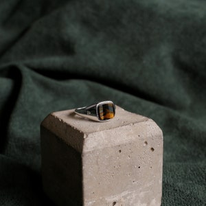 Hawk's eye Signet Ring Gold Vermeil and Sterling Silver image 6