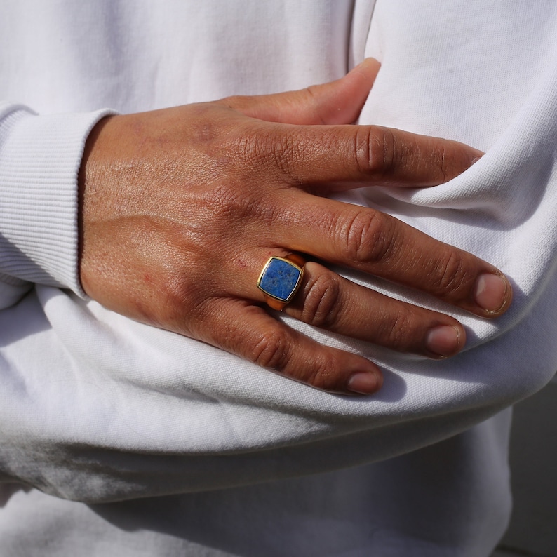 Lapis Lazuli Signet Ring Ray Gold Vermeil and Sterling Silver image 1