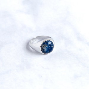 Lapis Lazuli Signet Round Ring Gold Sterling Silver image 3