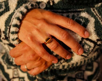 Tiger's Eye Round Signet Ring| Wabi | |Gold Vermeil and  Sterling Silver
