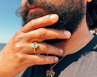 Emerald Round Signet Ring | Soul II | Gold Vermeil & Sterling Silver